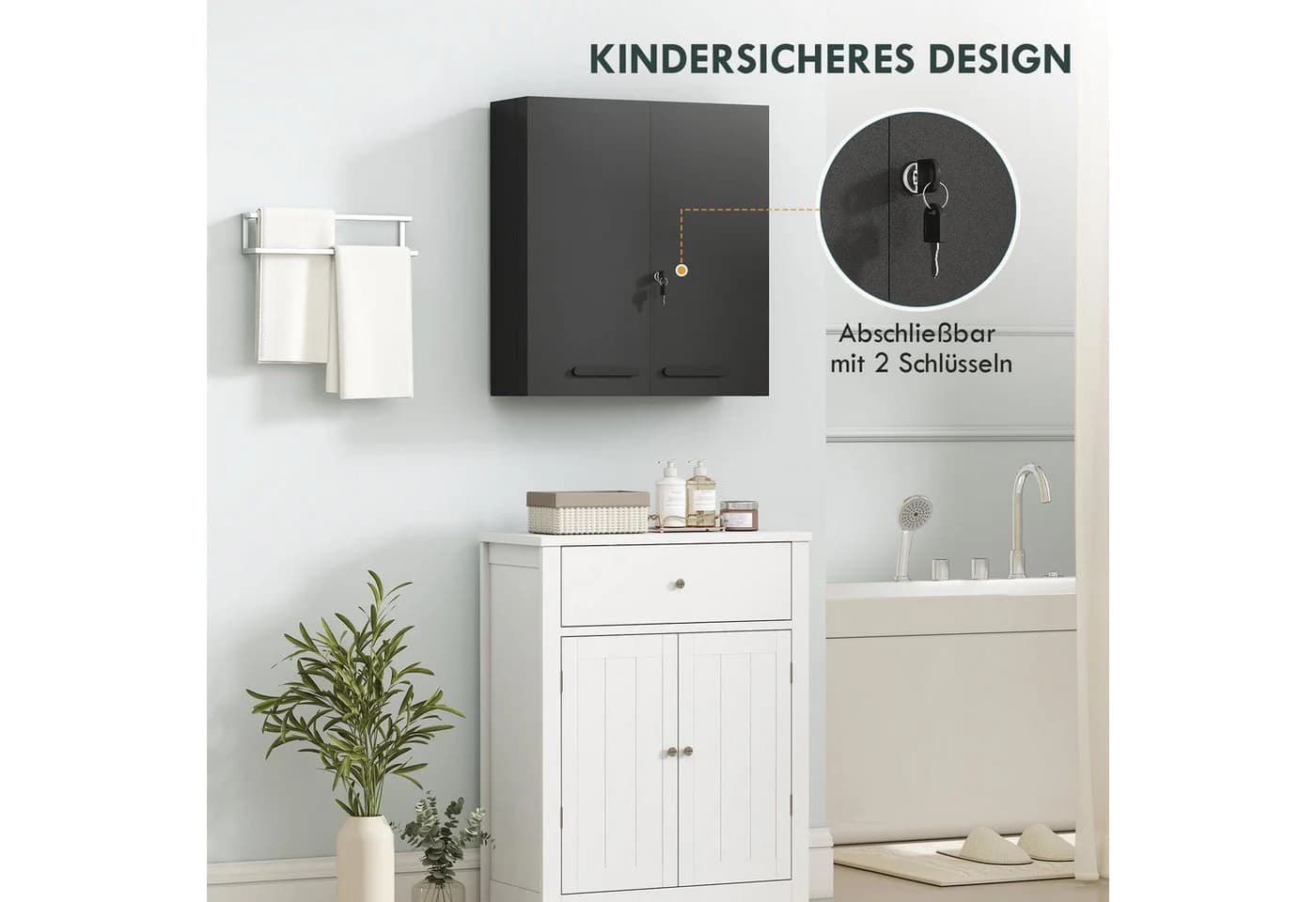 Kleankin Medizinschrank abschließbar Schwarz 6 Regale - Bild 4