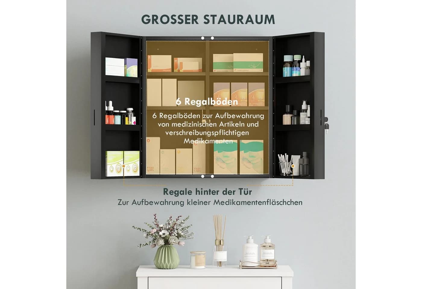 Kleankin Medizinschrank abschließbar Schwarz 6 Regale - Bild 5