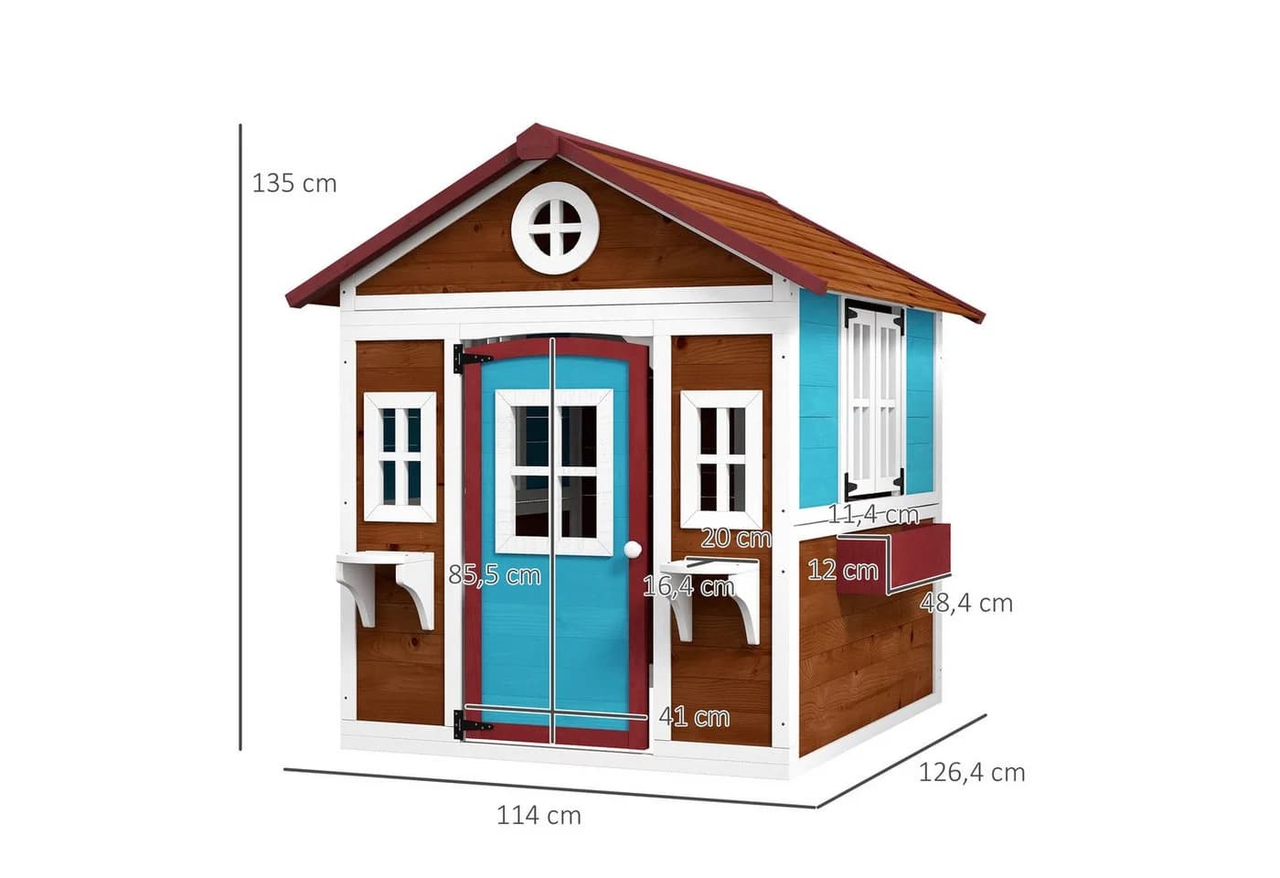 Outsunny Kinderspielhaus aus Holz mit Blumenkästen und Retro-Fenster Dunkelbraun - Bild 3