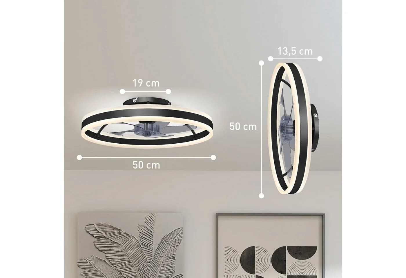 HOMCOM Deckenventilator mit Licht Schwarz 50 cm Durchmesser 6 Geschwindigkeiten - Bild 3