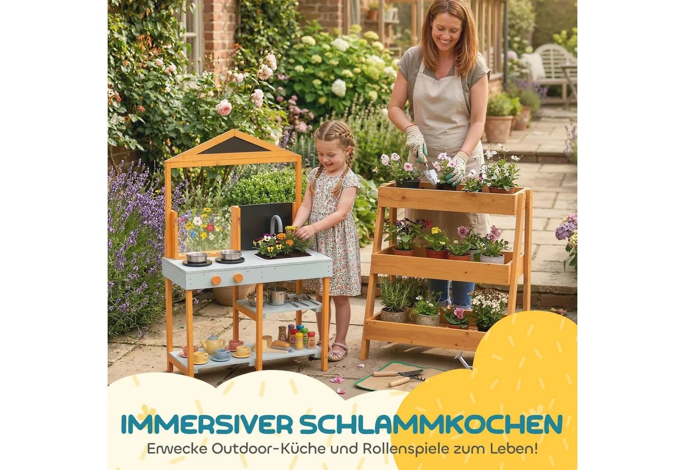 AIYAPLAY Outdoor-Spielküche Matschküche Tannenholz Hellblau mit Herd - Bild 4