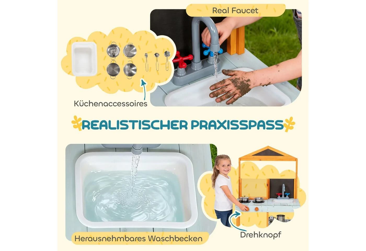 AIYAPLAY Outdoor-Spielküche Matschküche Tannenholz Hellblau mit Herd - Bild 5