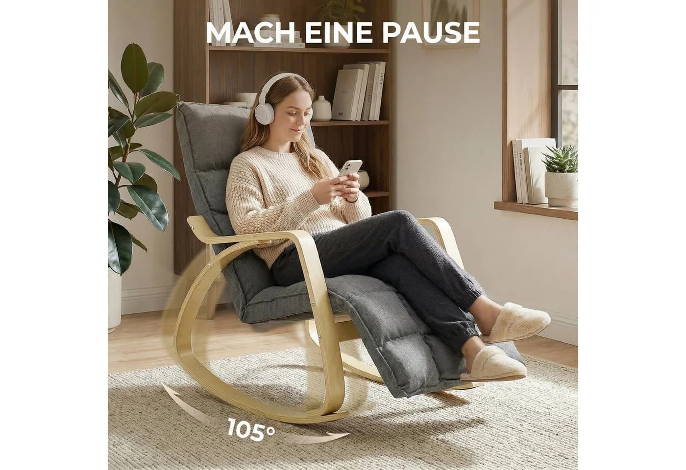 HOMCOM Schaukelstuhl Grau mit verstellbarer Fußstütze - Bild 4