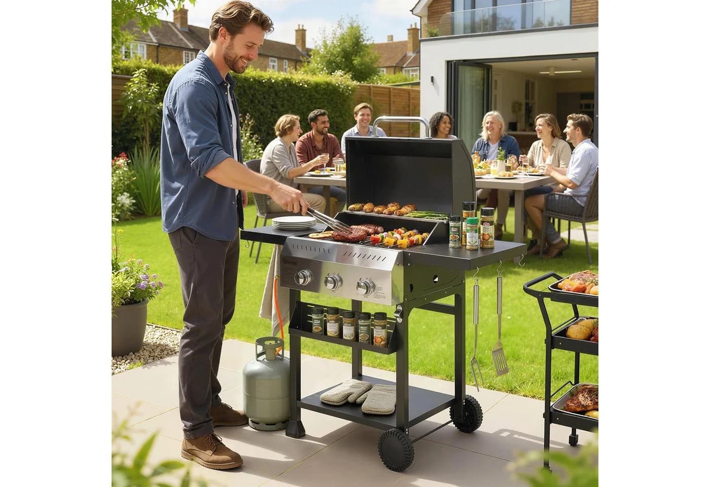 Outsunny Gasgrill mit klappbaren Seitentischen und Thermometer - Bild 2