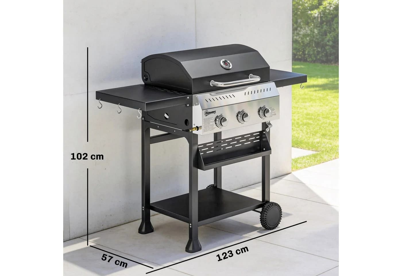 Outsunny Gasgrill mit klappbaren Seitentischen und Thermometer - Bild 3