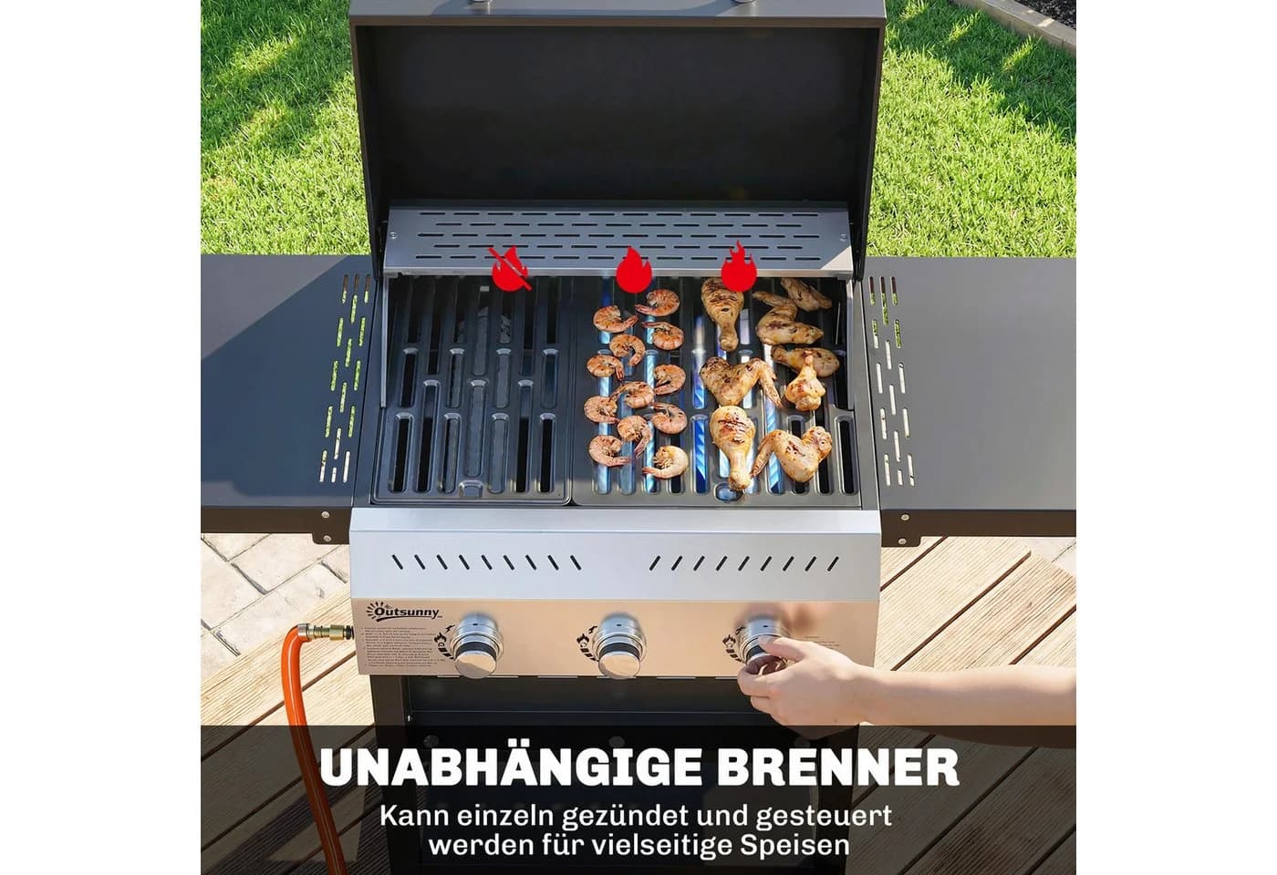 Outsunny Gasgrill mit klappbaren Seitentischen und Thermometer - Bild 4