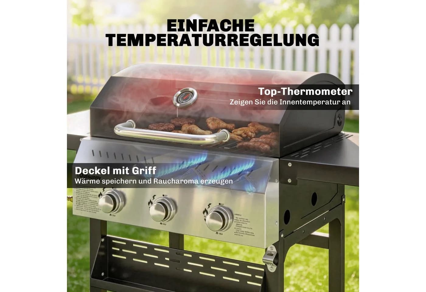 Outsunny Gasgrill mit klappbaren Seitentischen und Thermometer - Bild 5