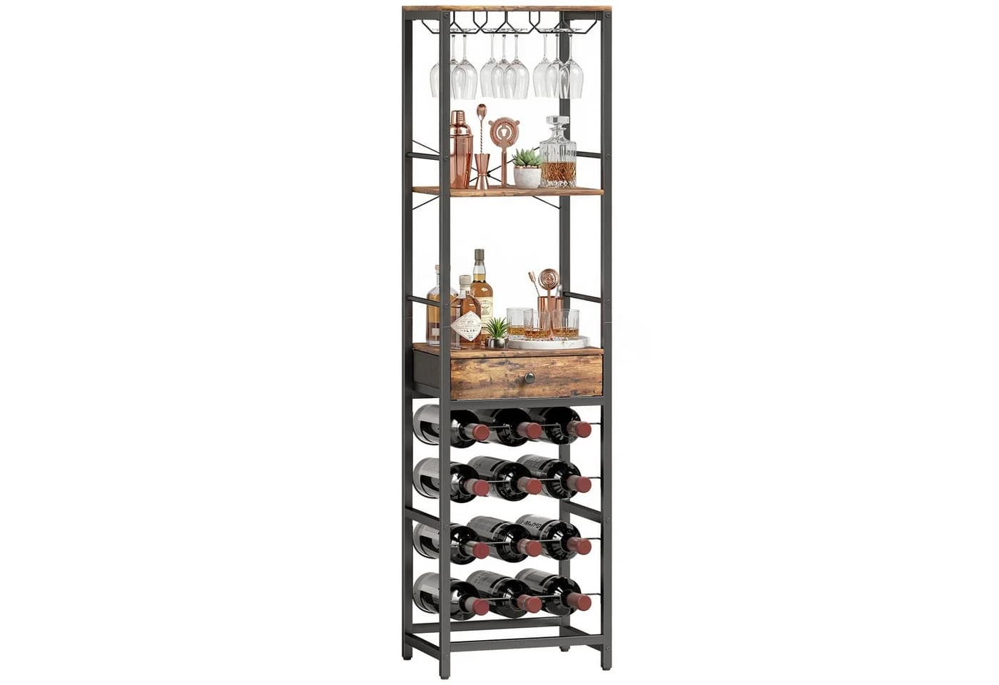 HOMCOM Weinregal mit Schublade & Glashalter
