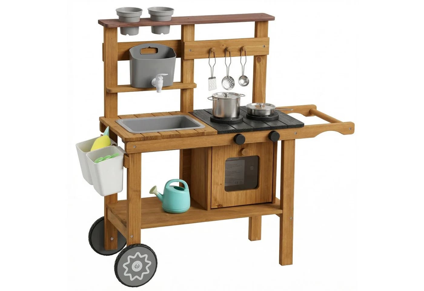 AIYAPPLAY Outdoor-Spielküche Kinder Matschküche Tannenholz Braun