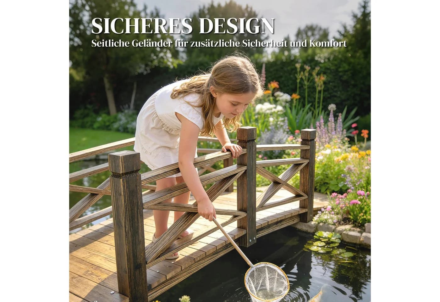 Outsunny Zierbrücke Verkohlt Garten Teich Holzbrücke - Bild 5