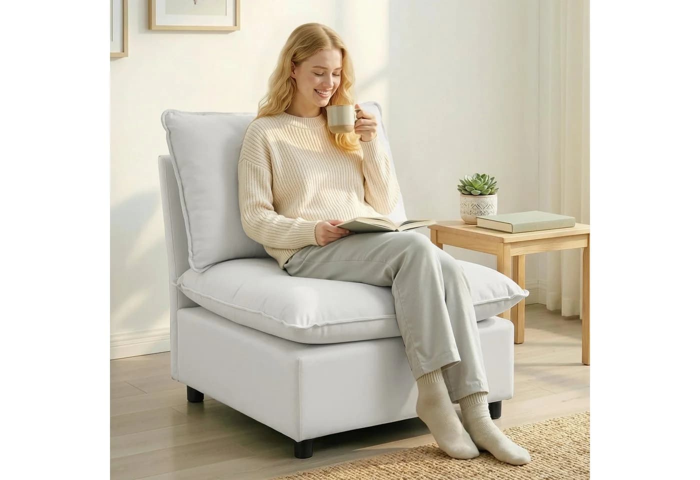 HOMCOM Loungesessel Grau Kunstleder Modular für Kleine Räume - Bild 2