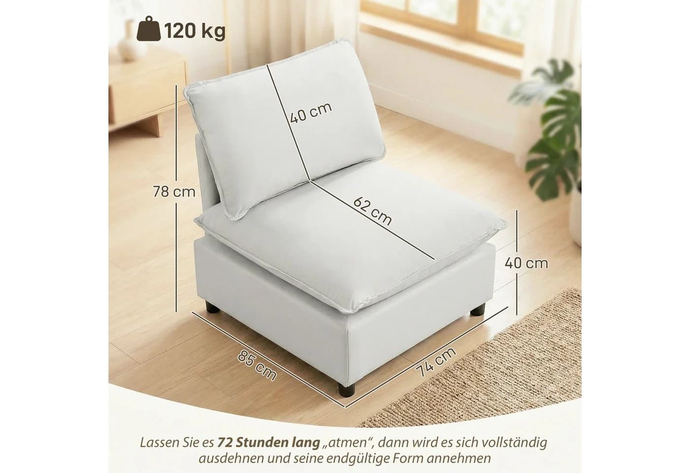 HOMCOM Loungesessel Grau Kunstleder Modular für Kleine Räume - Bild 3