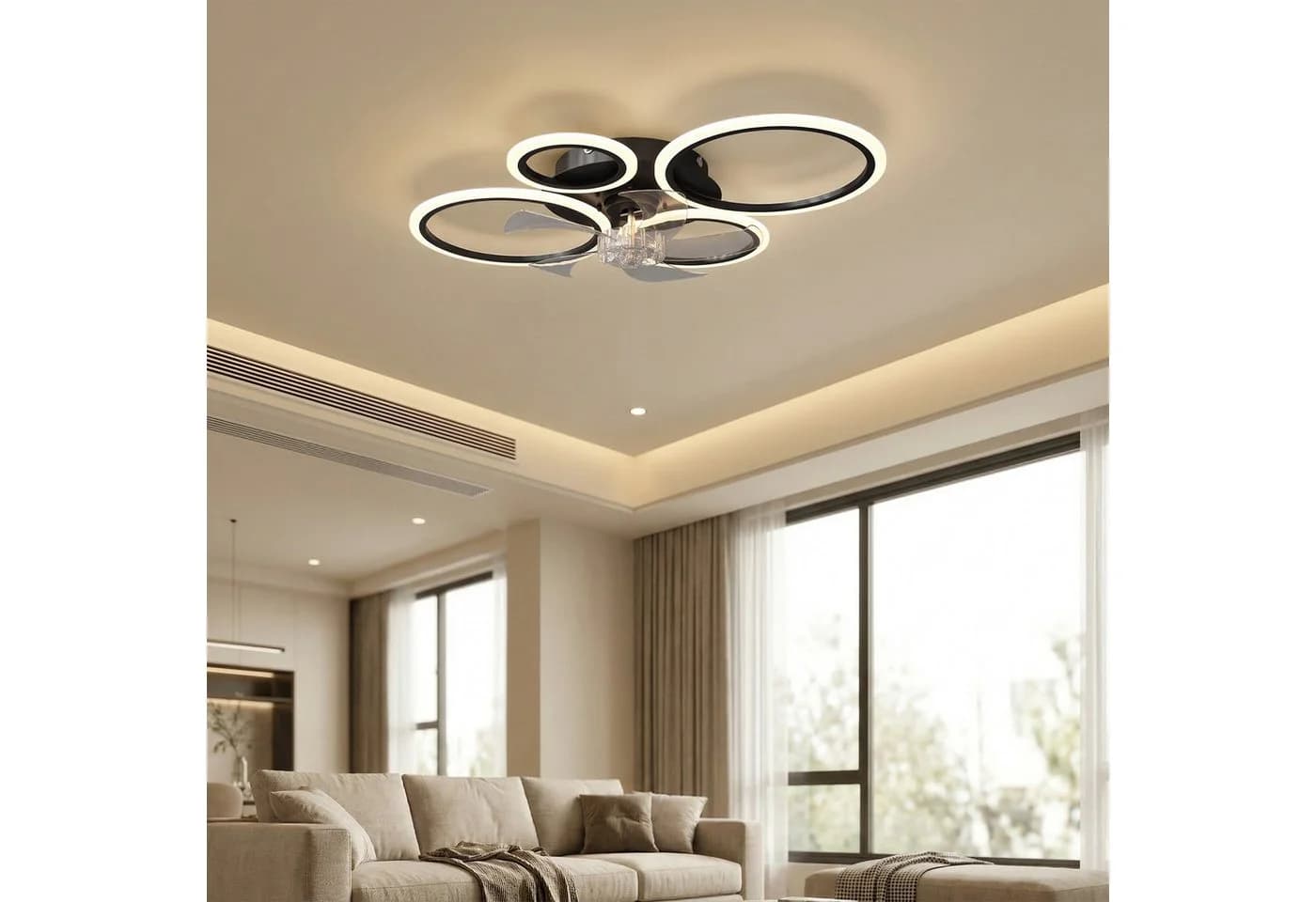 HOMCOM Deckenventilator mit LED-Beleuchtung, 4-Ring-Design, Schwarz - Bild 2