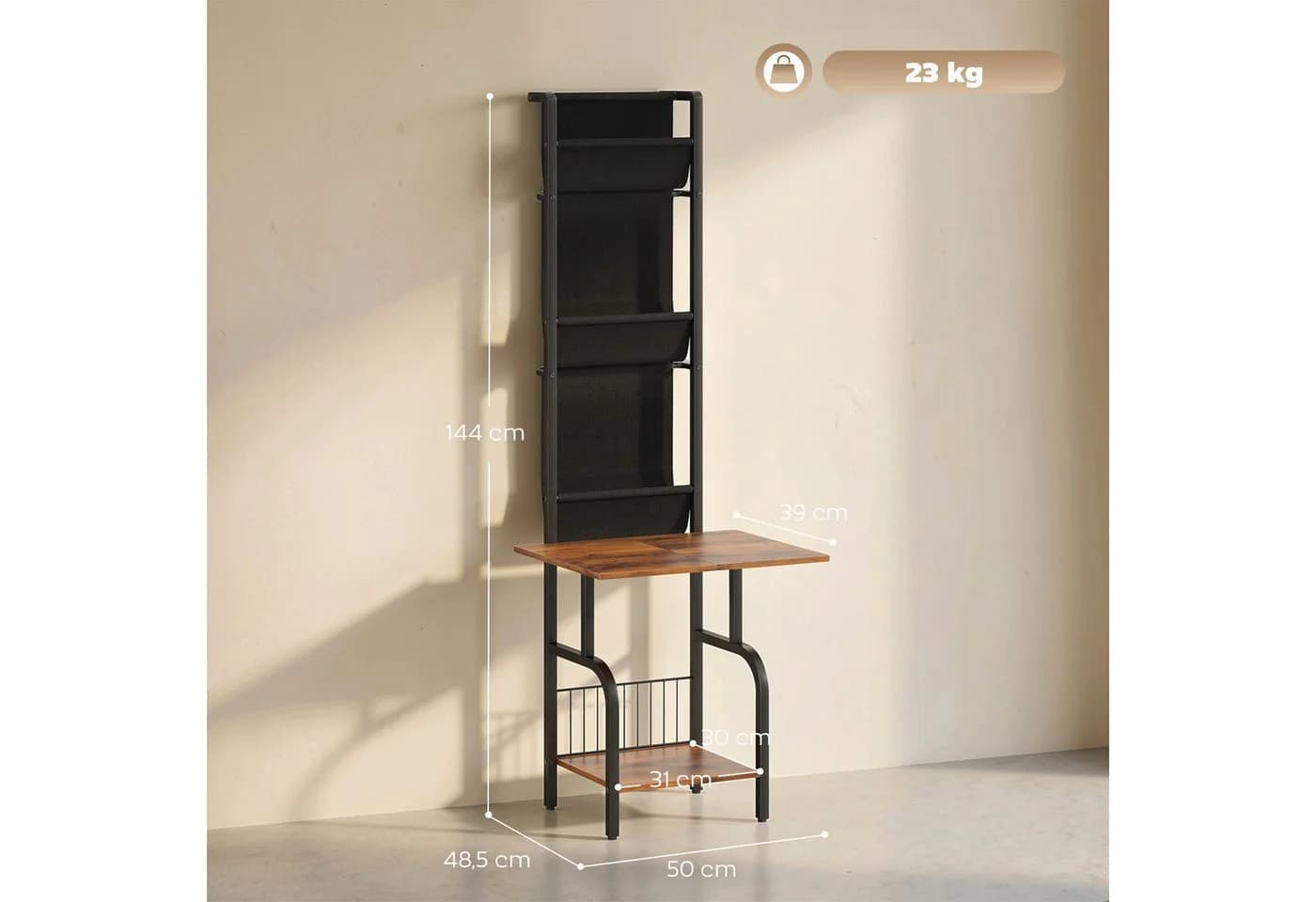 HOMCOM CD-Regal mit 3 Stofftaschen und Tischplatte, Industrial Design - Bild 3
