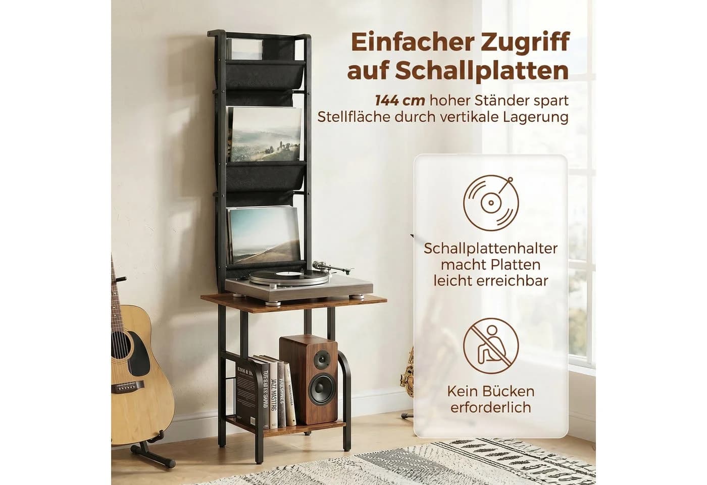 HOMCOM CD-Regal mit 3 Stofftaschen und Tischplatte, Industrial Design - Bild 5