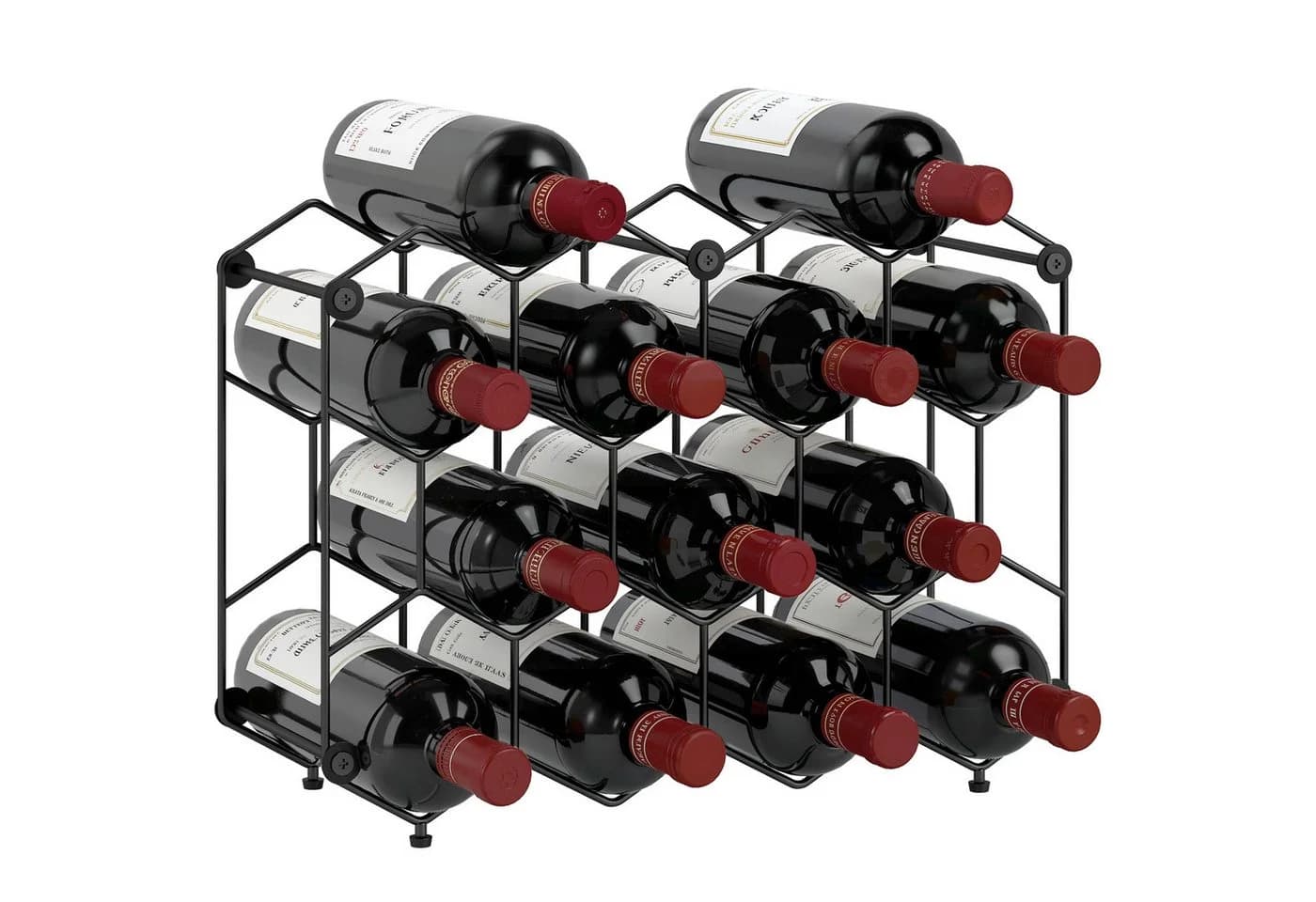 HOMCOM Weinregal Wabendesign Schwarz Metall 13 Flaschen