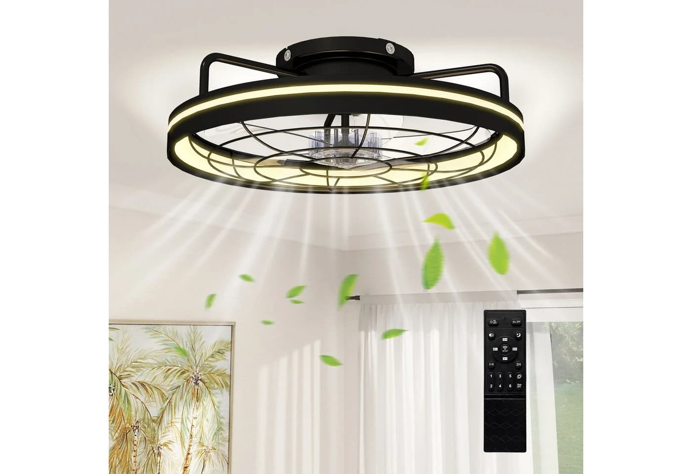 HOMCOM Deckenventilator mit Licht, 48 cm, Dimmbar, 6 Geschw., Fernbedienung