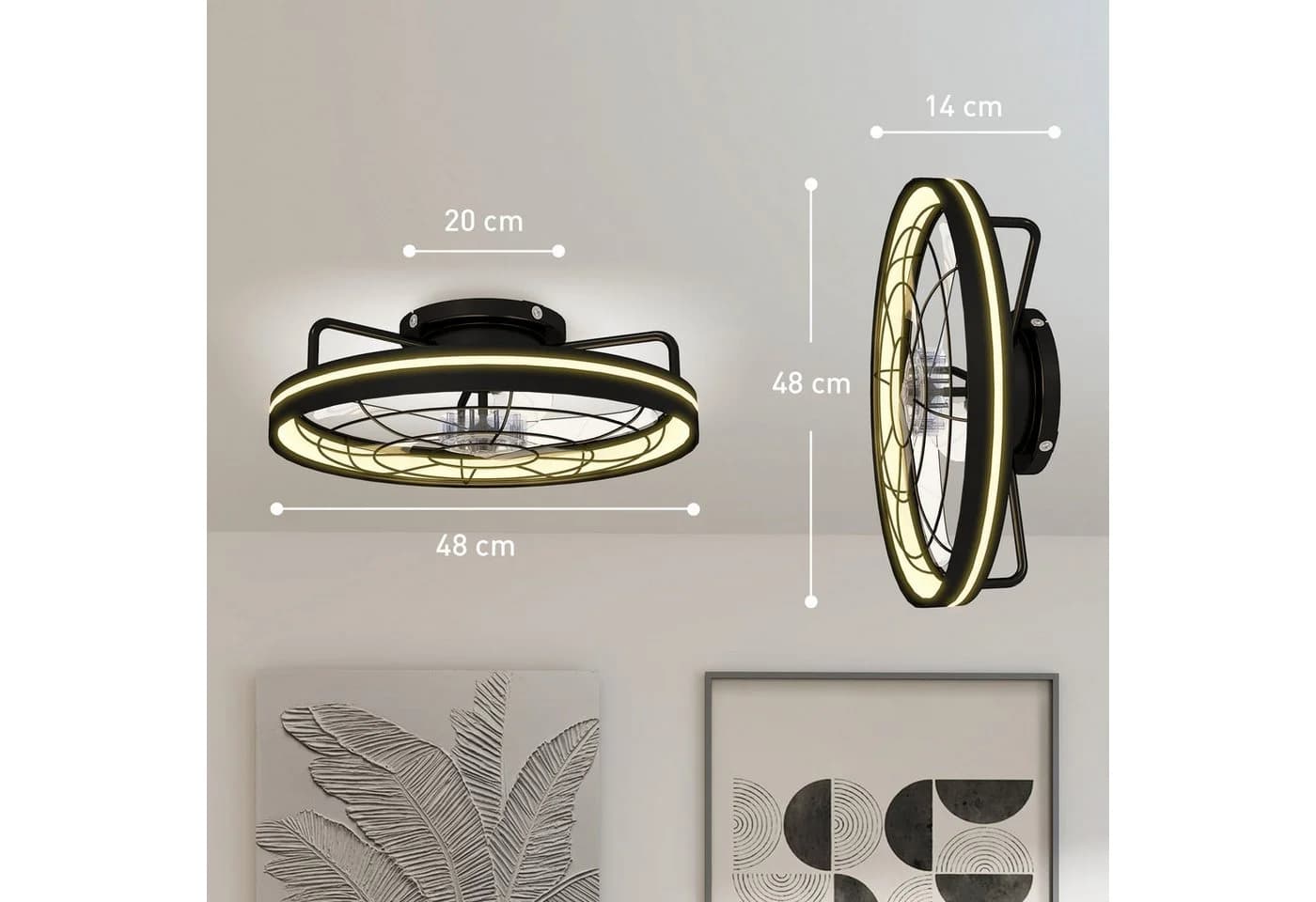 HOMCOM Deckenventilator mit Licht, 48 cm, Dimmbar, 6 Geschw., Fernbedienung - Bild 3