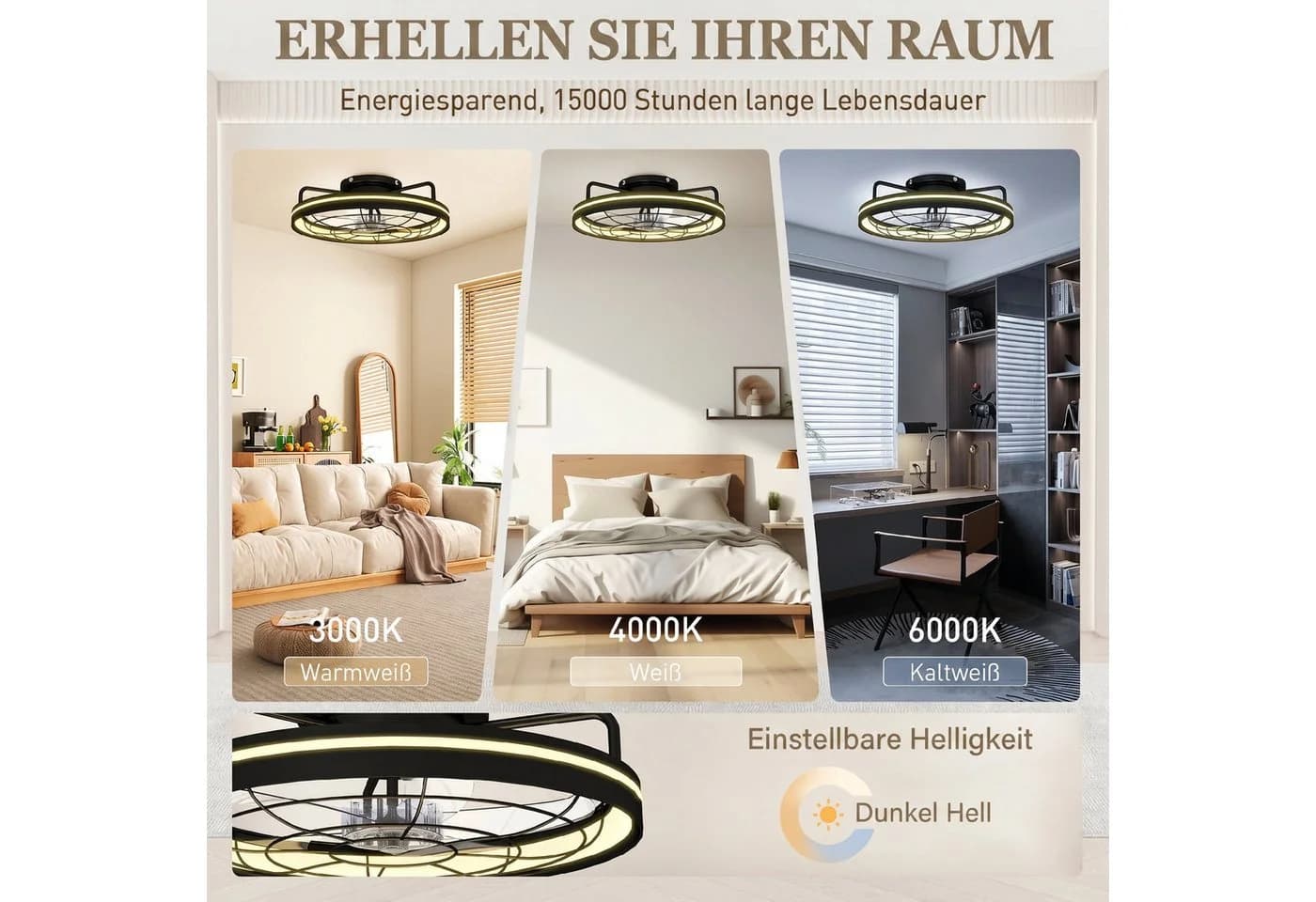 HOMCOM Deckenventilator mit Licht, 48 cm, Dimmbar, 6 Geschw., Fernbedienung - Bild 4