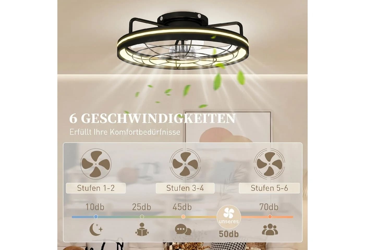 HOMCOM Deckenventilator mit Licht, 48 cm, Dimmbar, 6 Geschw., Fernbedienung - Bild 5