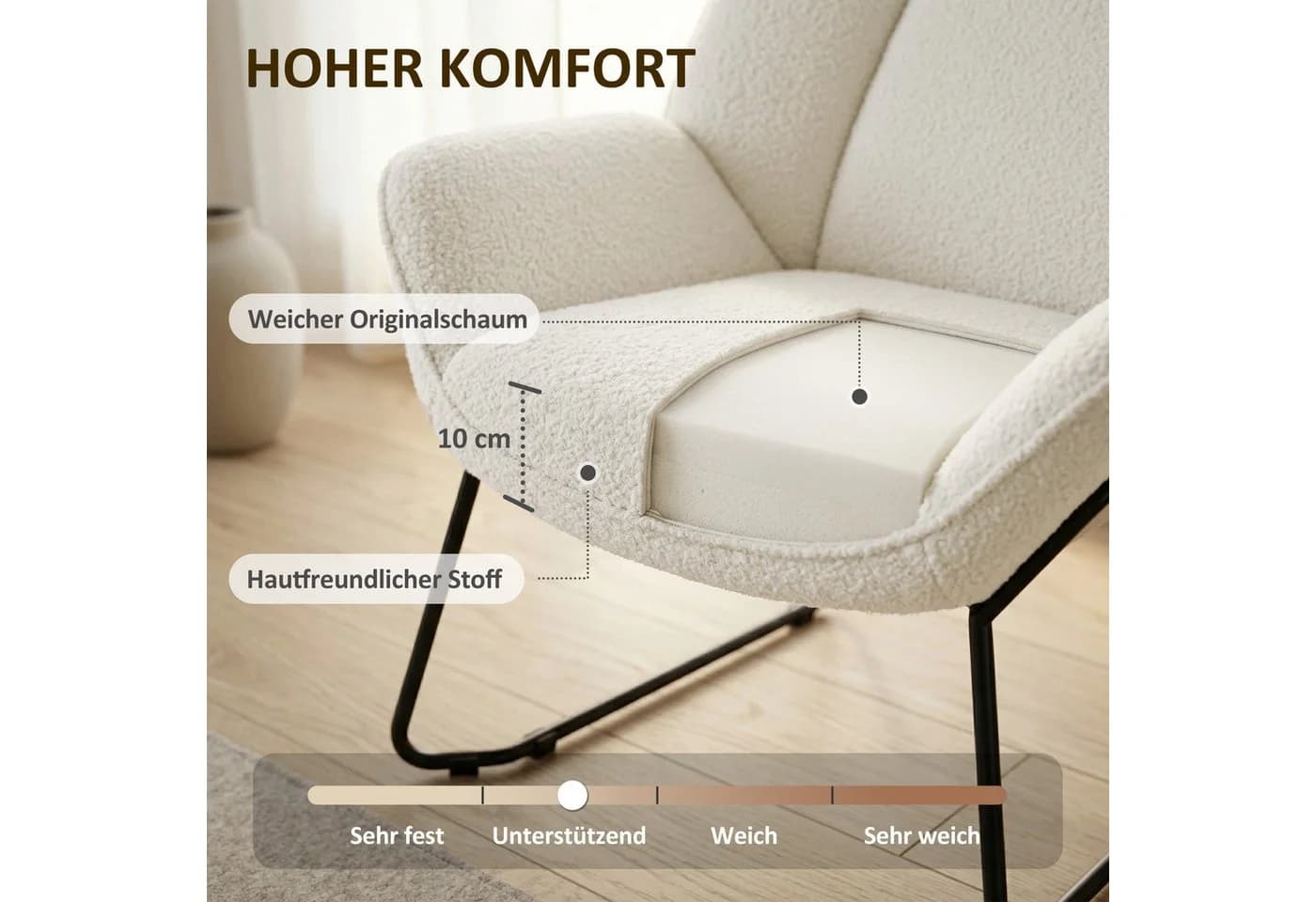 HOMCOM Relaxsessel Sherpa-Fleece Weiß Moderner Loungesessel - Bild 4