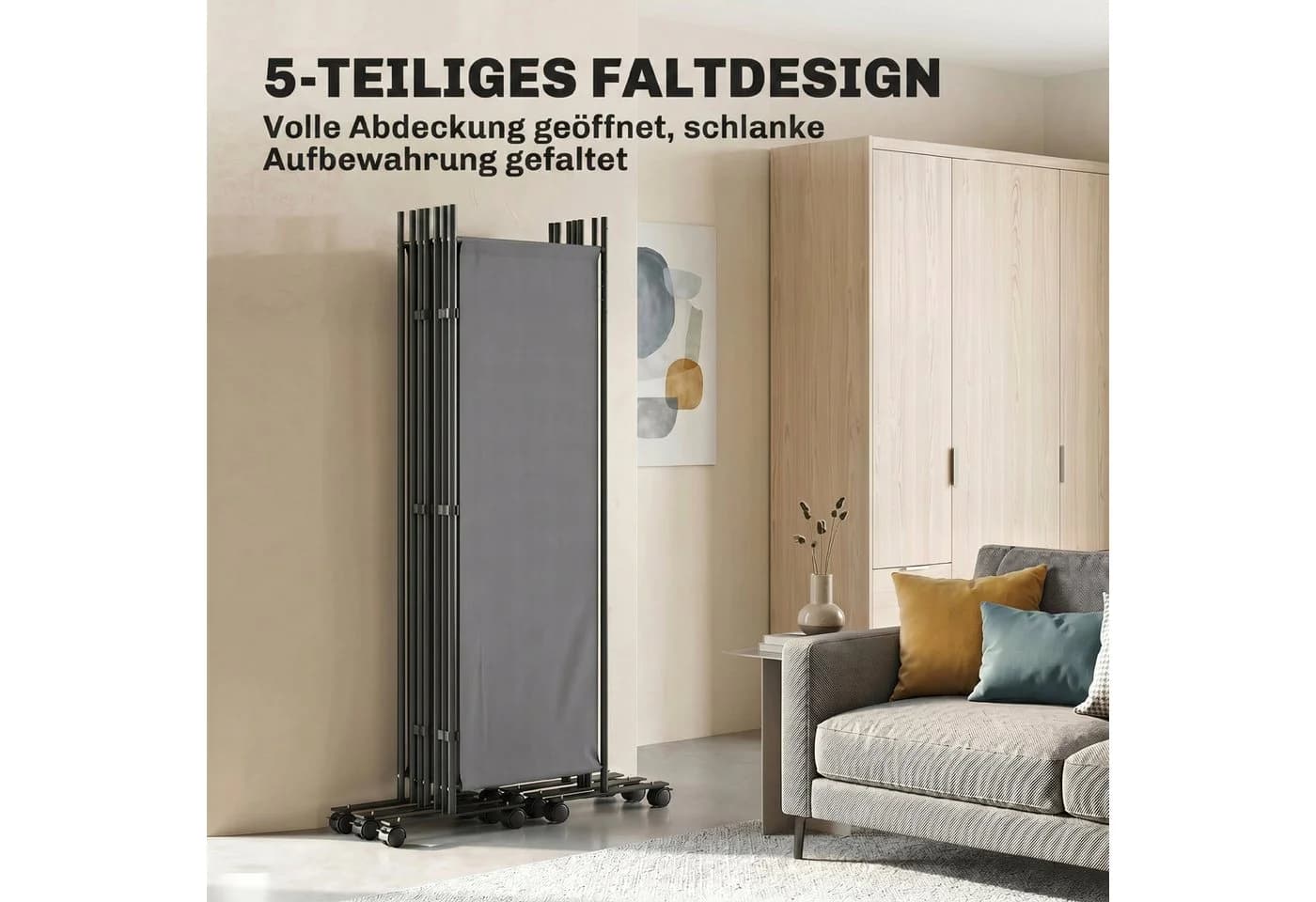 Outsunny Paravent mit 12 Rollen Dunkelgrau Raumteiler - Bild 5