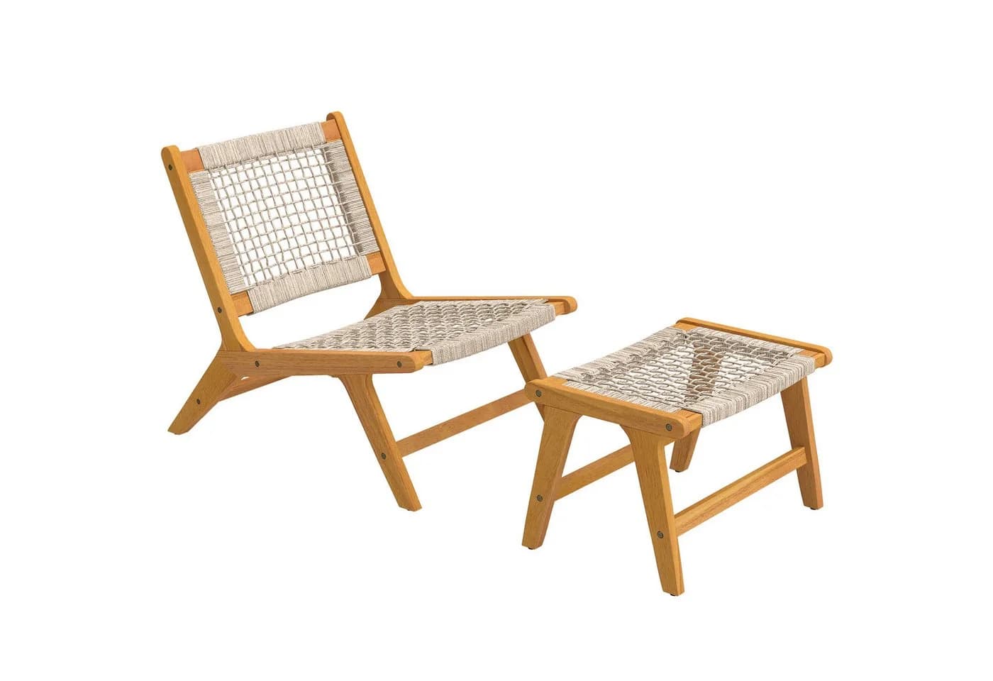 Outsunny Gartenlounge Set 2-tlg. Beige Akazienholz PP-Rattan