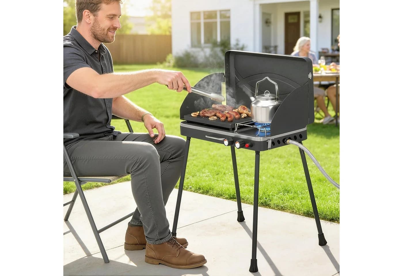Outsunny Gasgrill 2-in-1 Schwarz 7 kW klappbar Campinggrill Tischgrill - Bild 2