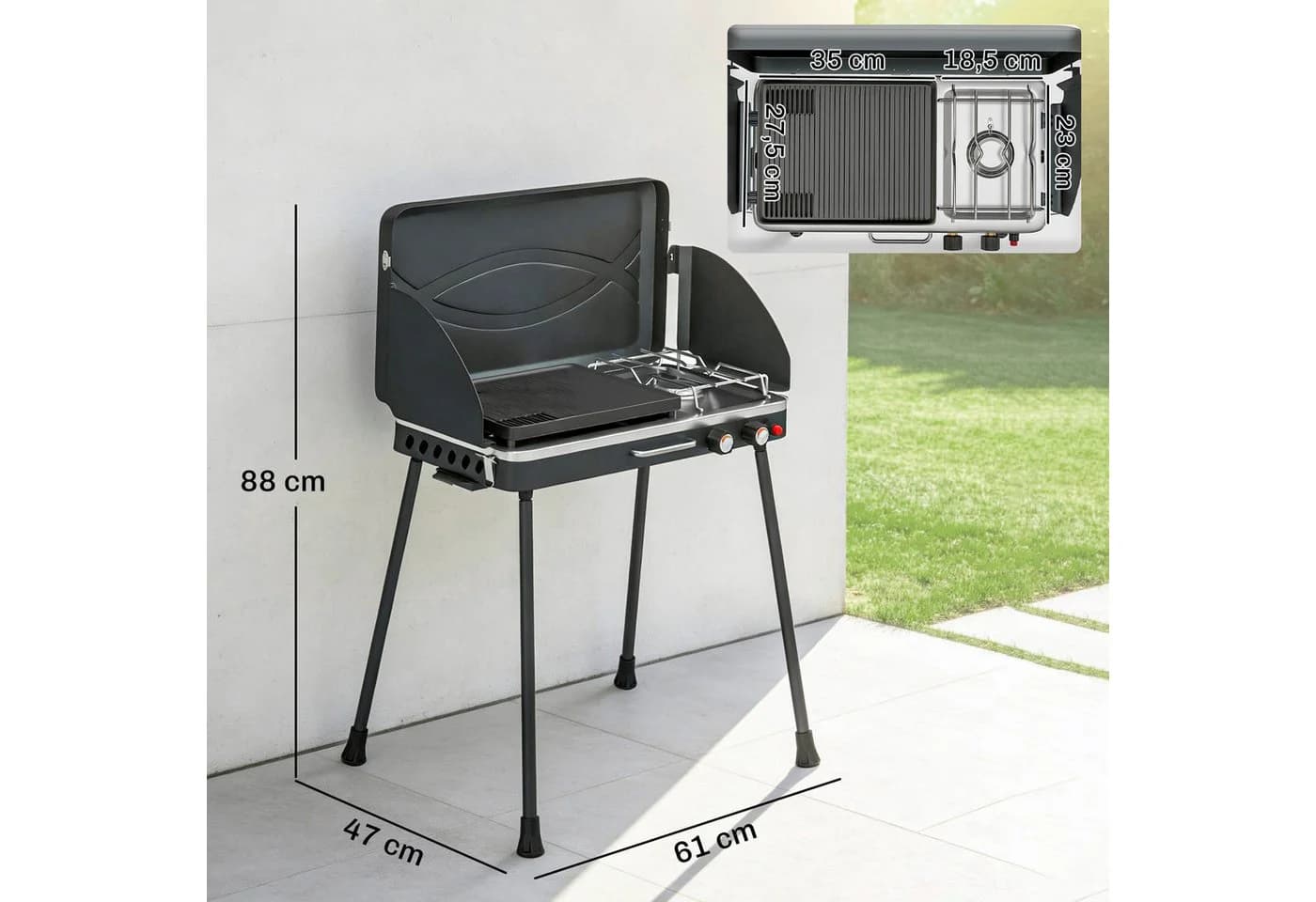 Outsunny Gasgrill 2-in-1 Schwarz 7 kW klappbar Campinggrill Tischgrill - Bild 3