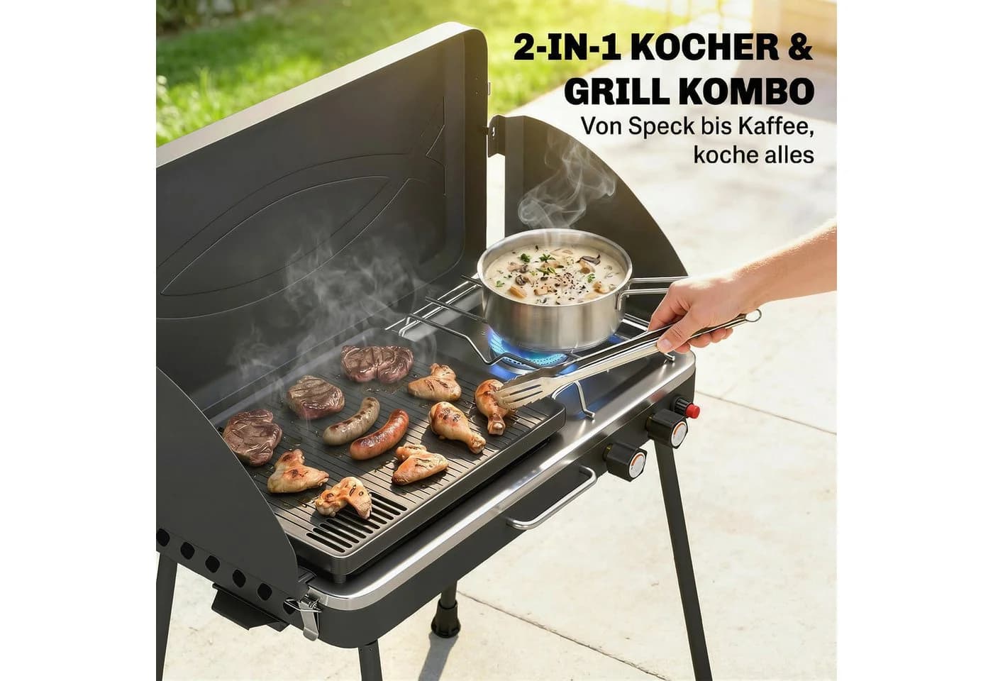 Outsunny Gasgrill 2-in-1 Schwarz 7 kW klappbar Campinggrill Tischgrill - Bild 4