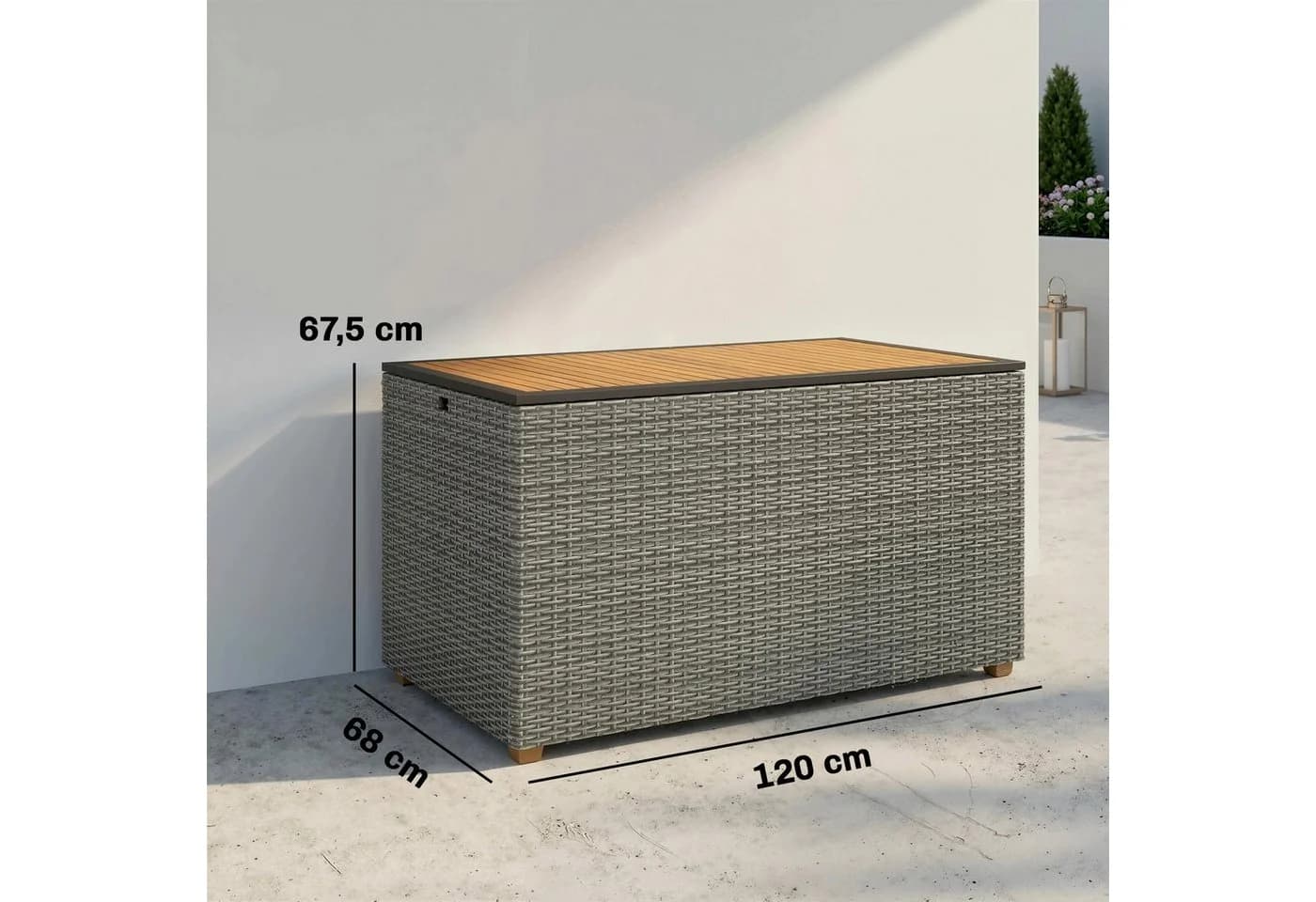Outsunny Gartenbox mit Akazienholz-Deckel und PE-Rattan Dunkelgrau - Bild 3