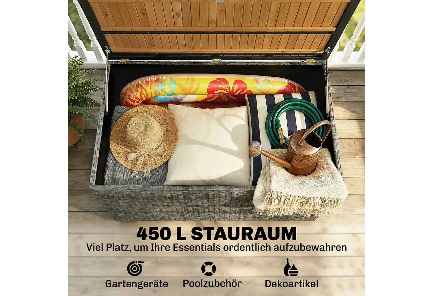Outsunny Gartenbox mit Akazienholz-Deckel und PE-Rattan Dunkelgrau - Bild 5