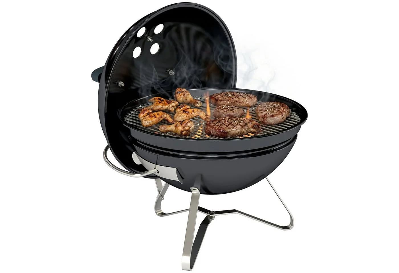 Outsunny Tragbarer Holzkohlegrill Schwarz mit Deckelgriff