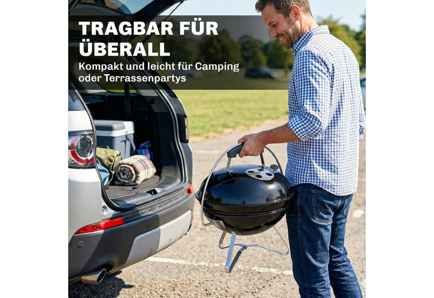 Outsunny Tragbarer Holzkohlegrill Schwarz mit Deckelgriff - Bild 4