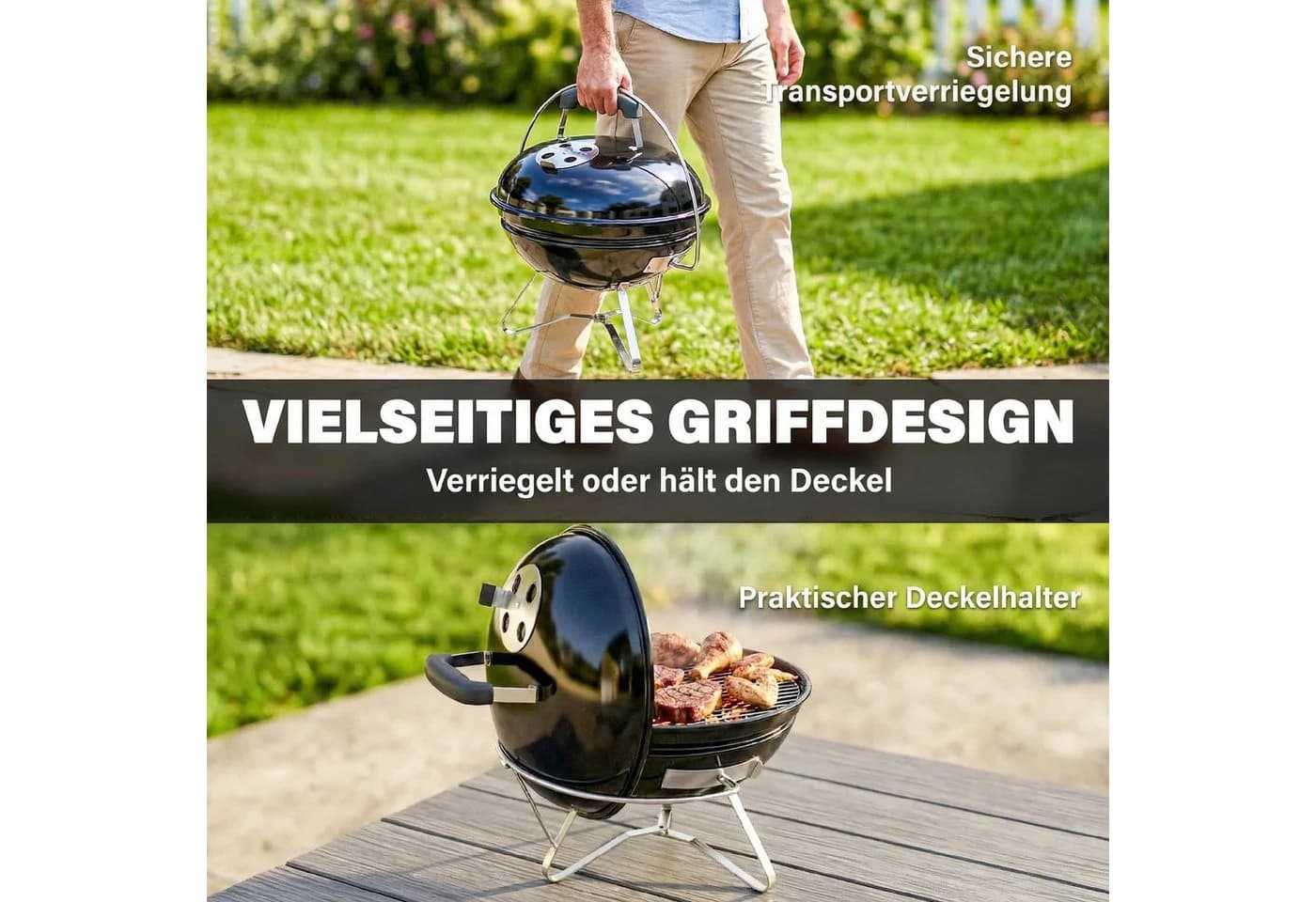 Outsunny Tragbarer Holzkohlegrill Schwarz mit Deckelgriff - Bild 5