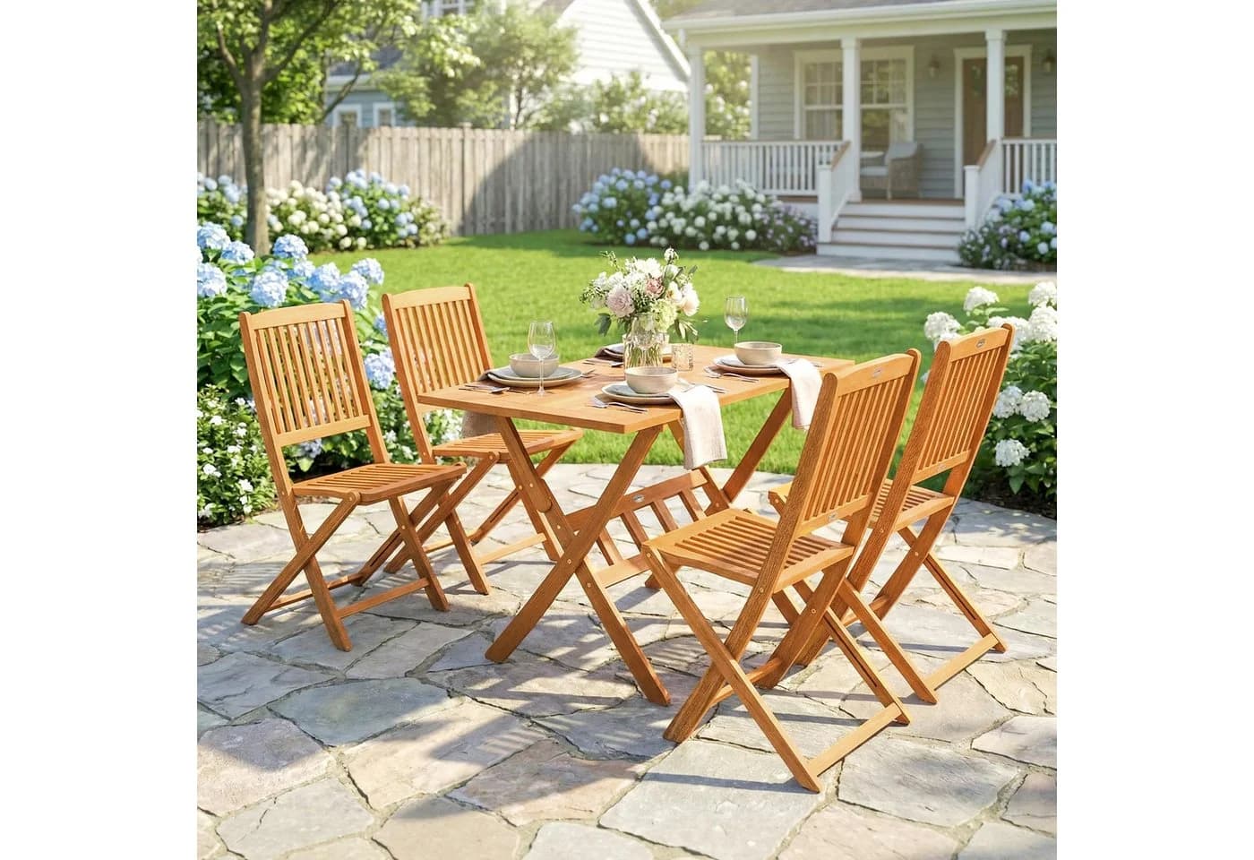 Outsunny Garten-Essgruppe 5-tlg. Akazienholz Klappbar Beige - Bild 2