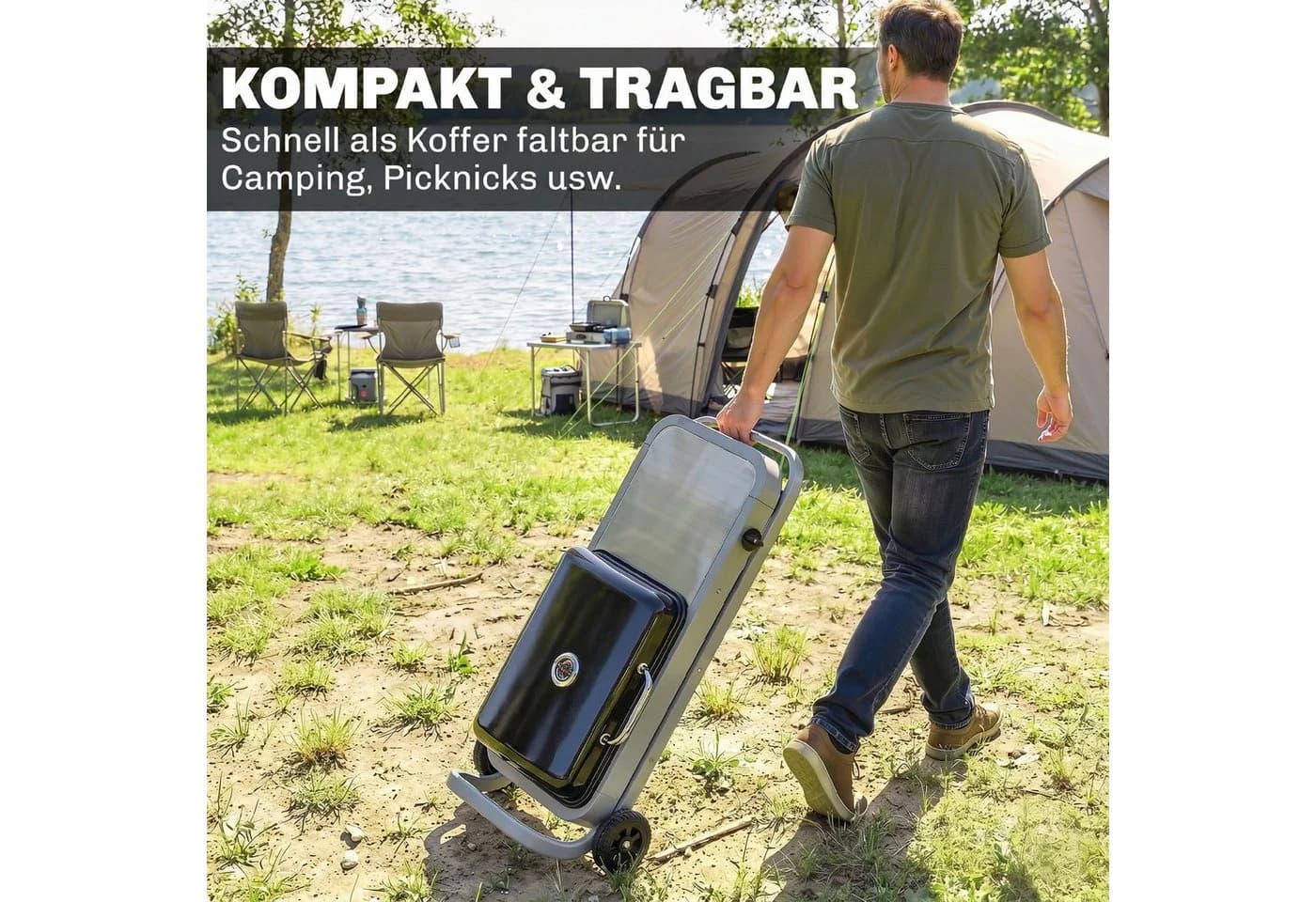 Outsunny Gasgrill mit Faltbarem Rollwagen Schwarz Silber - Bild 4
