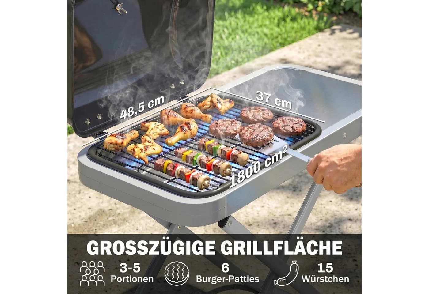 Outsunny Gasgrill mit Faltbarem Rollwagen Schwarz Silber - Bild 5