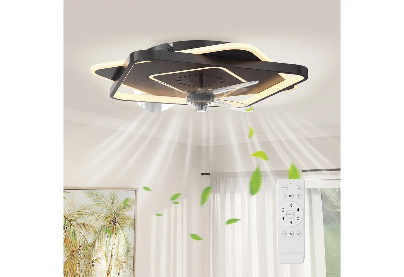 HOMCOM Deckenventilator mit Licht Schwarz Transparent 53cm Dimmbar Fernbedienung