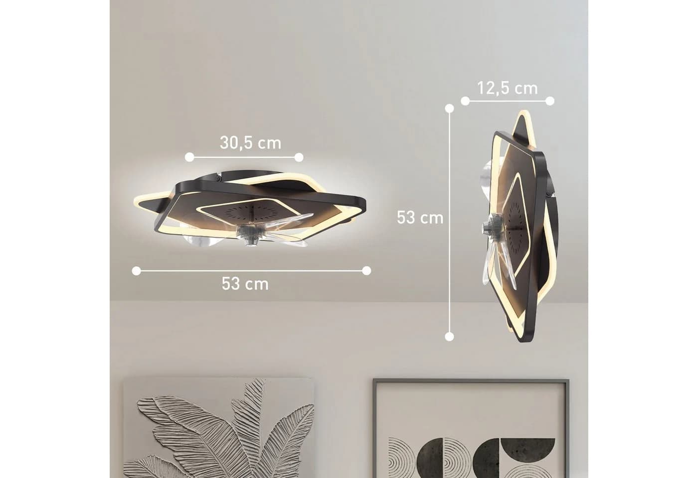 HOMCOM Deckenventilator mit Licht Schwarz Transparent 53cm Dimmbar Fernbedienung - Bild 3