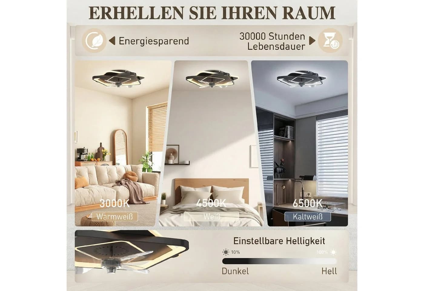 HOMCOM Deckenventilator mit Licht Schwarz Transparent 53cm Dimmbar Fernbedienung - Bild 4