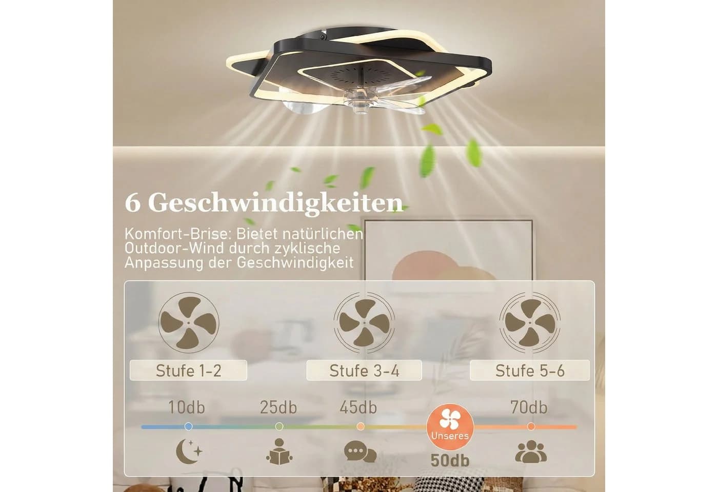 HOMCOM Deckenventilator mit Licht Schwarz Transparent 53cm Dimmbar Fernbedienung - Bild 5
