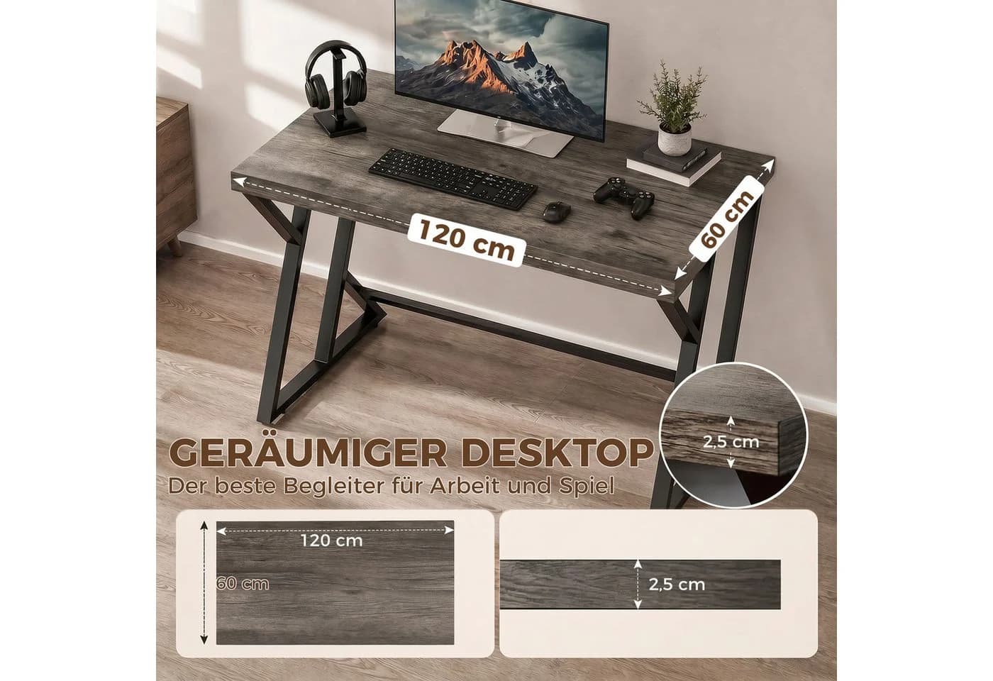 HOMCOM Schreibtisch Computertisch mit Z-förmigem Metallfuß Holzoptik - Bild 4