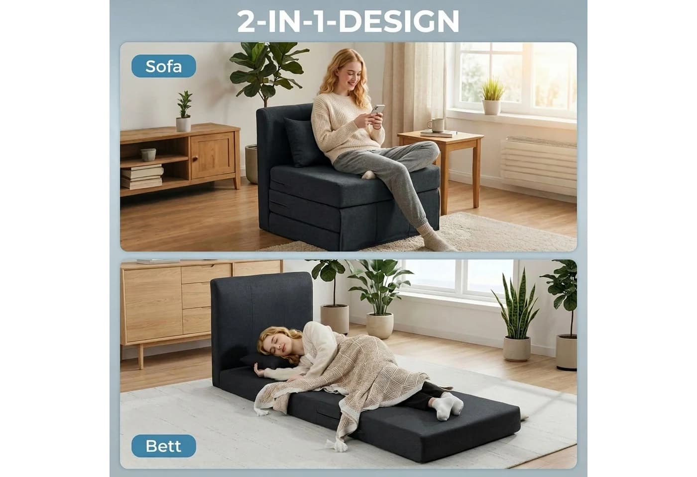 HOMCOM Bodenkissen Schlafsessel Klappbar Grau - Bild 4