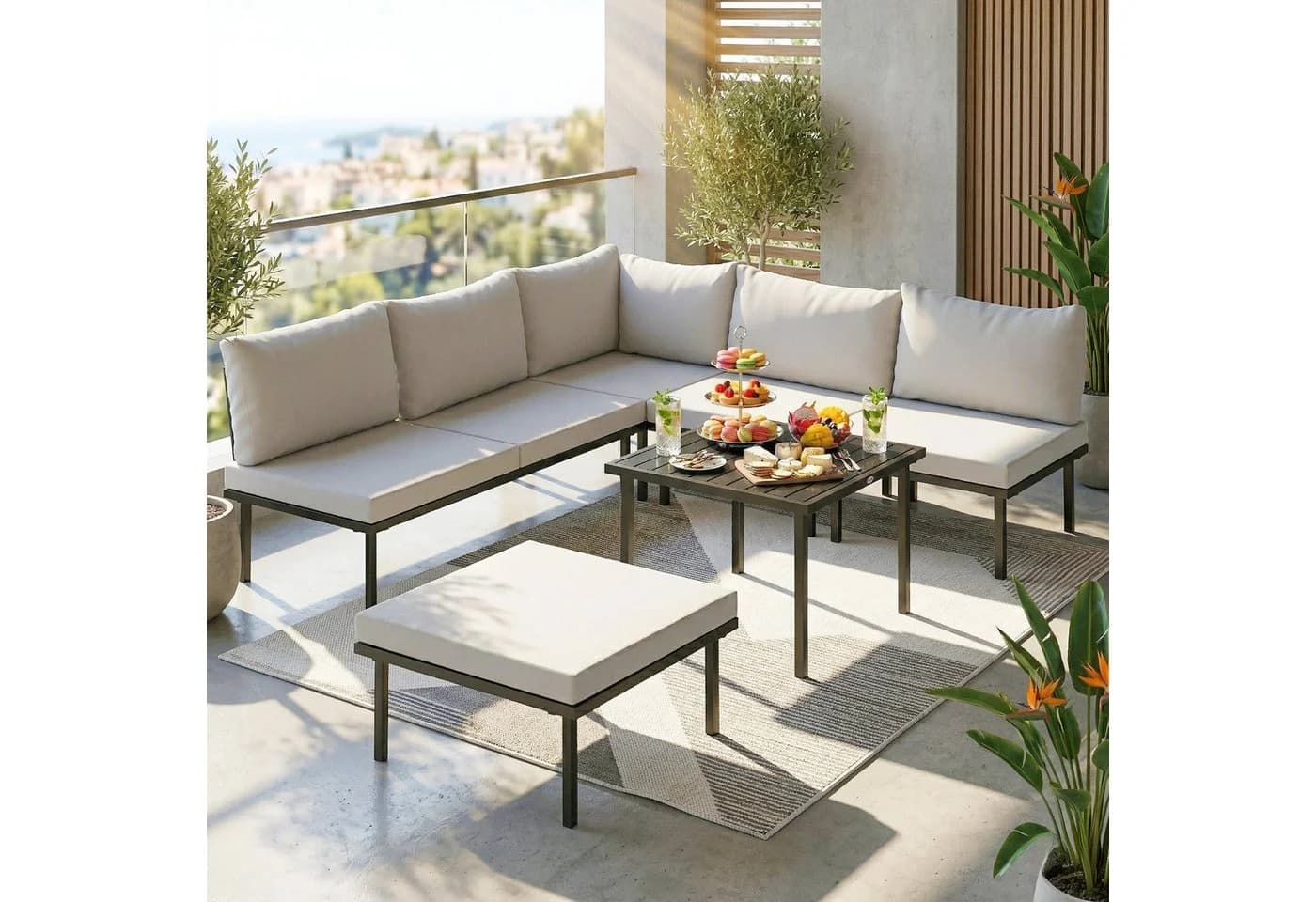 Outsunny Gartenlounge Set 6-tlg. mit Zweisitzer, Stühlen & Tisch Hellgrau - Bild 2