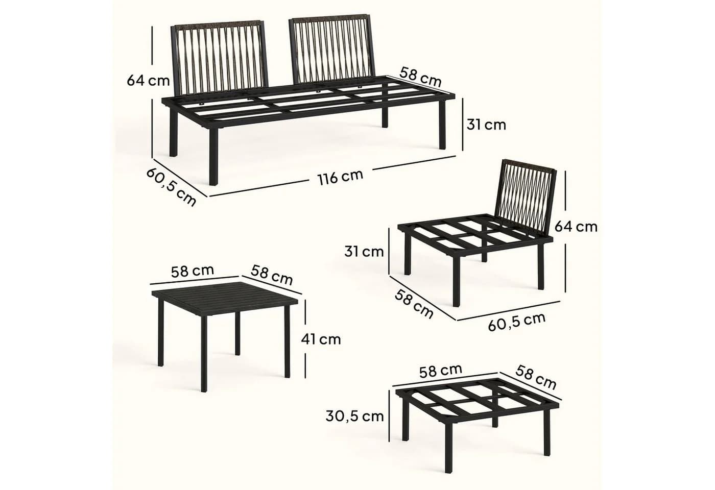 Outsunny Gartenlounge Set 6-tlg. mit Zweisitzer, Stühlen & Tisch Hellgrau - Bild 3