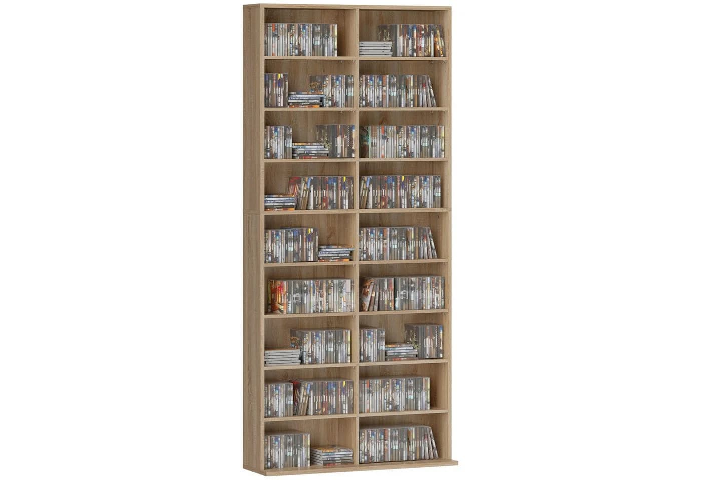HOMCOM CD-Regal Naturholz 18 Fächer Kippschutz