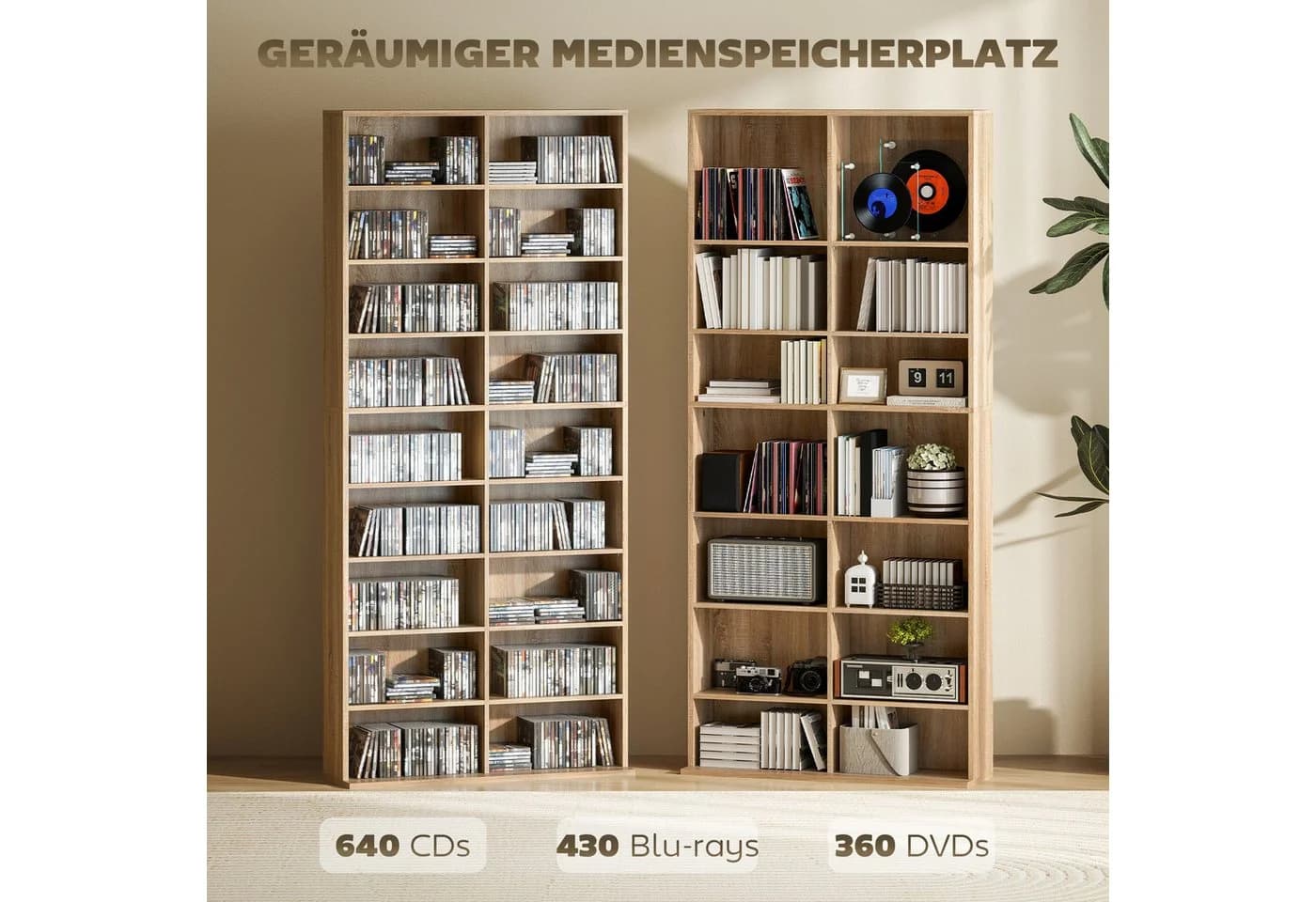 HOMCOM CD-Regal Naturholz 18 Fächer Kippschutz - Bild 4