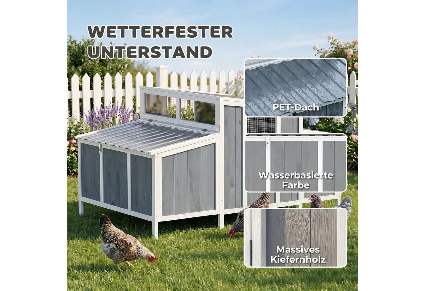 PawHut Hühnerstall aus Holz mit PET-Dach Grau - Bild 5