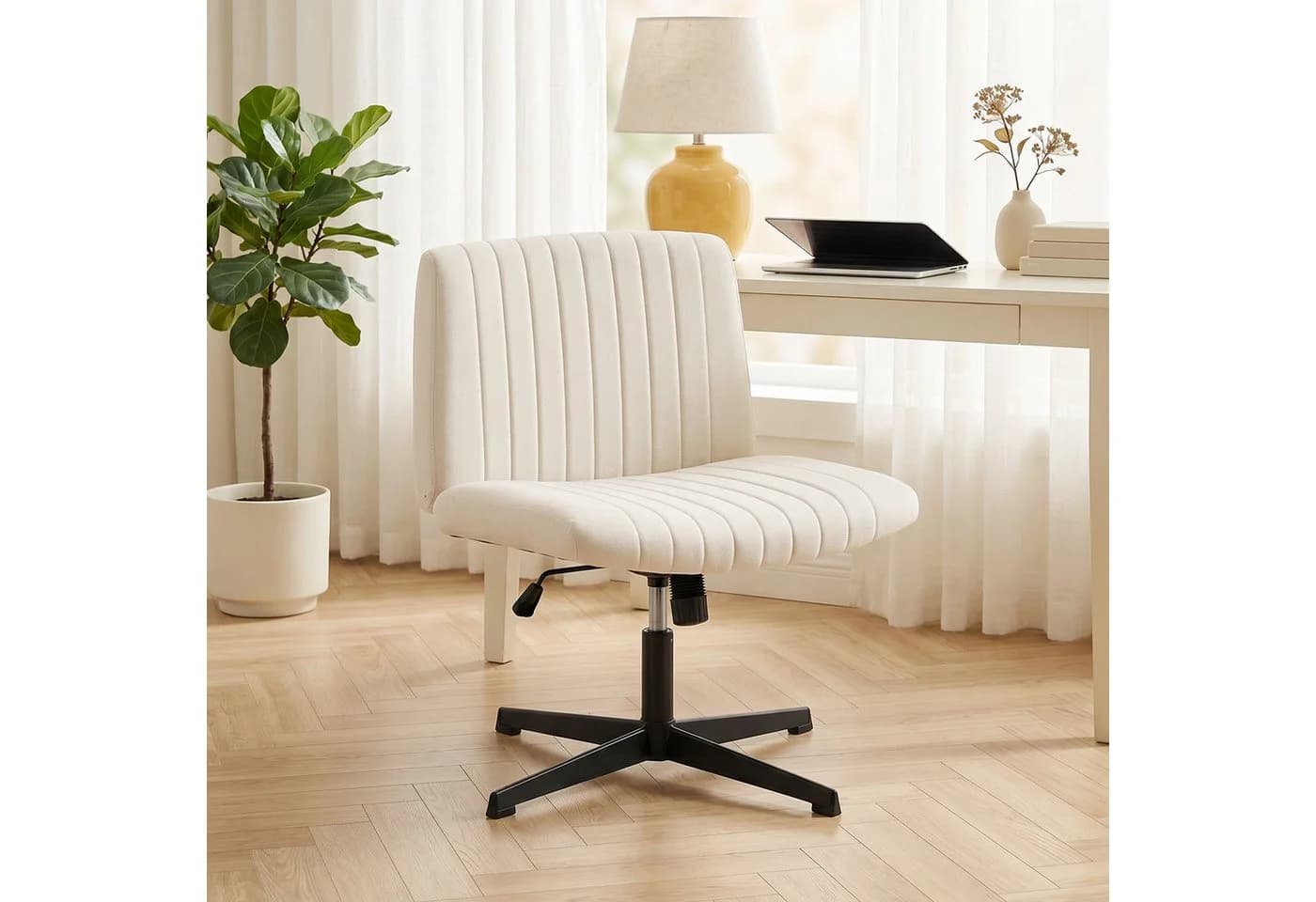 HOMCOM Bürostuhl höhenverstellbar mit Leinenoptik Cremeweiß - Bild 2